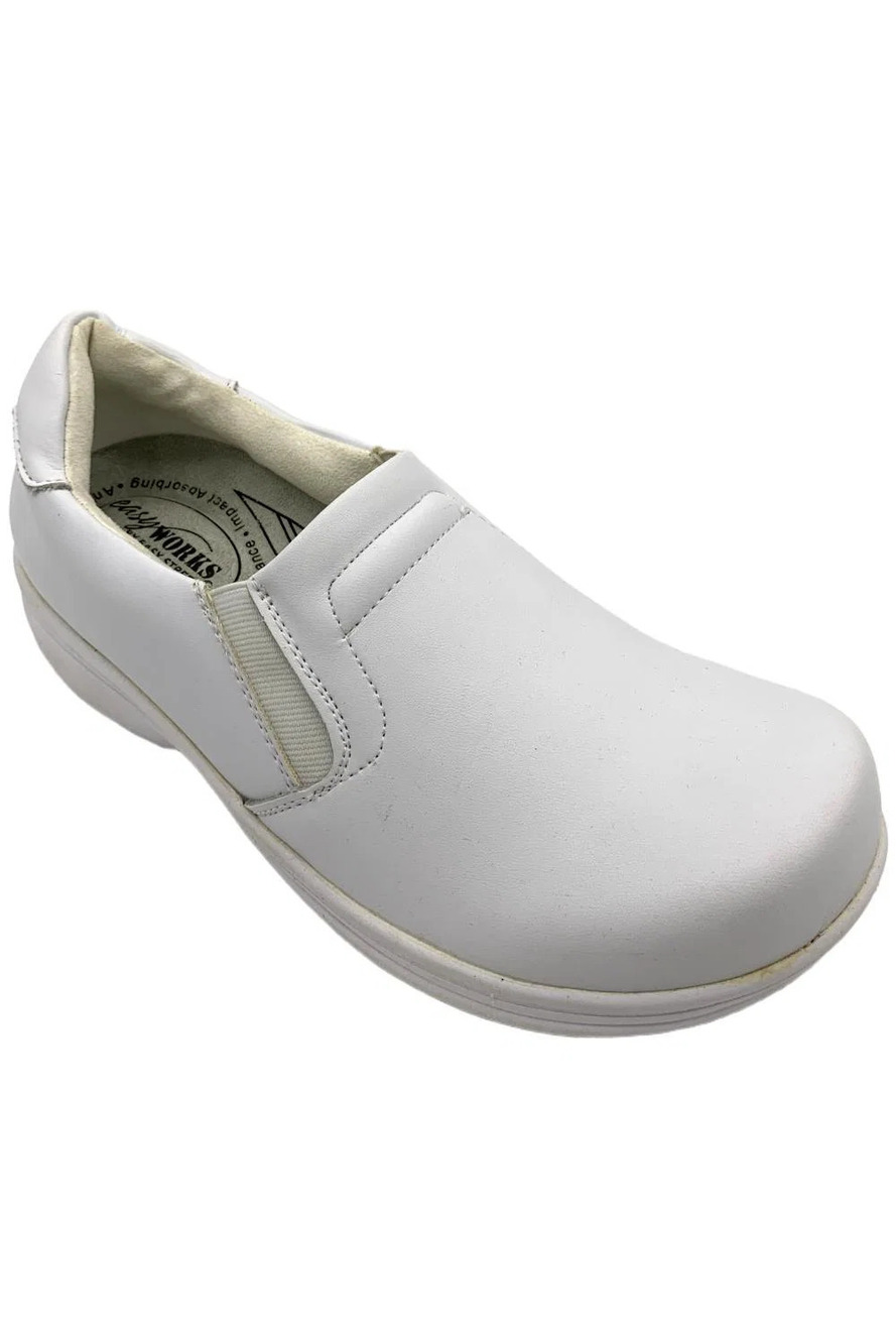 Easy Works Women's Bind Slip-On Leather Work Clogs White - Medium
